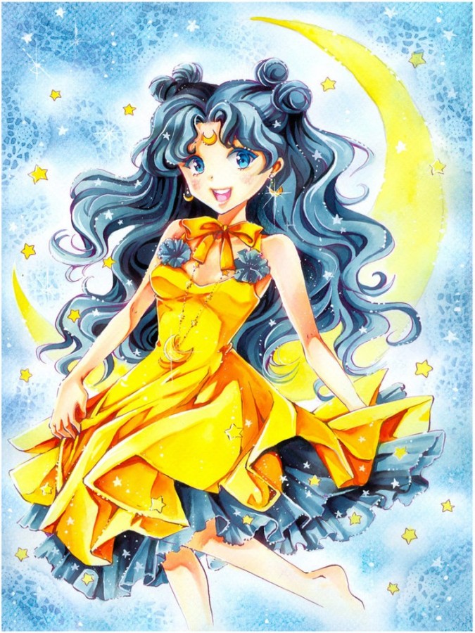 moon manga drawings watercolor paintings by naschi