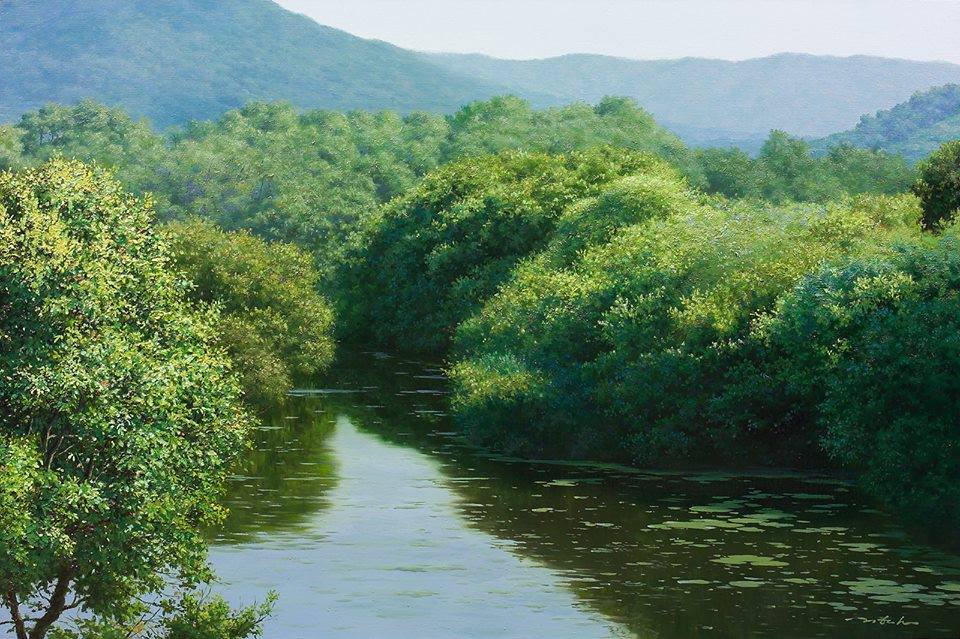 5 nature lake realistic scenery painting by jung hwan