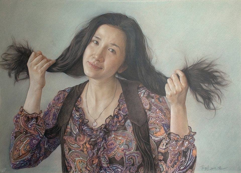 5 woman color pencil drawing by william wu