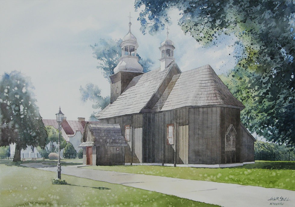6 church watercolor paintings by wrobel