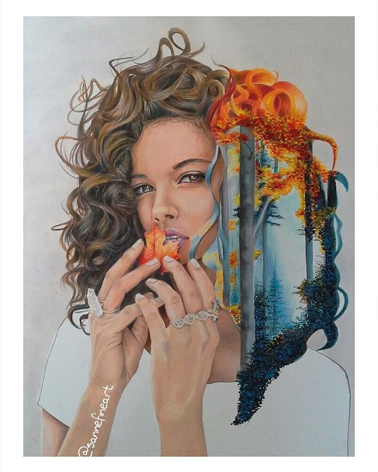 6 woman color pencil drawings by sanne