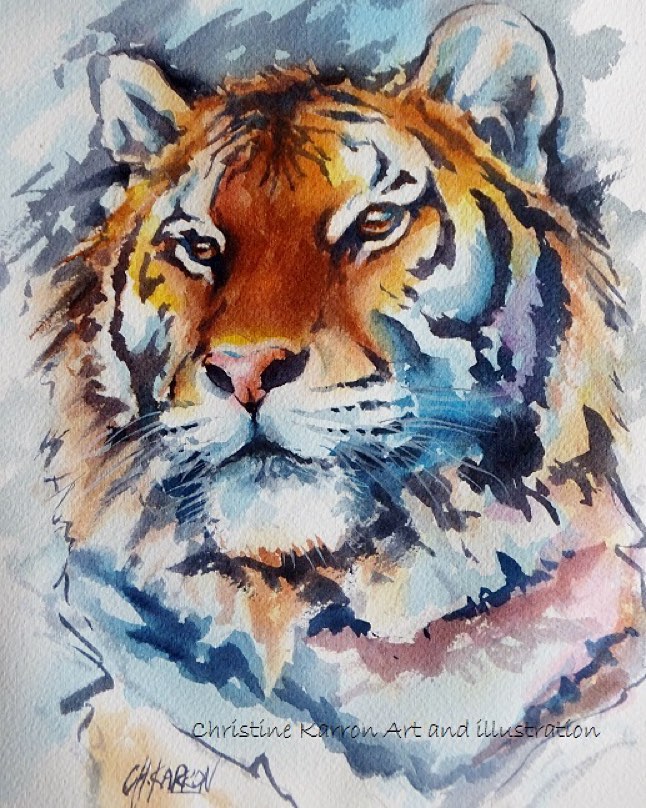 tiger watercolor paintings by christine karron