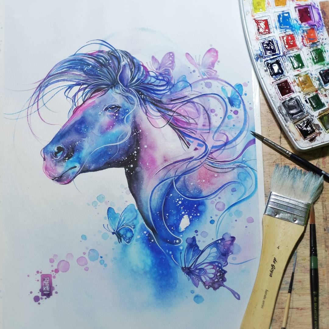 8 horse animal watercolor paintings by luqman reza