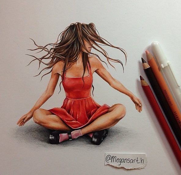 woman color pencil drawing by megan renee