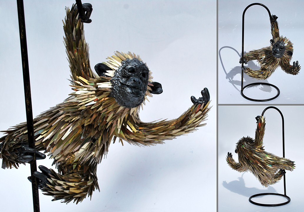 10 scrap cd sculpture monkey sean e avery