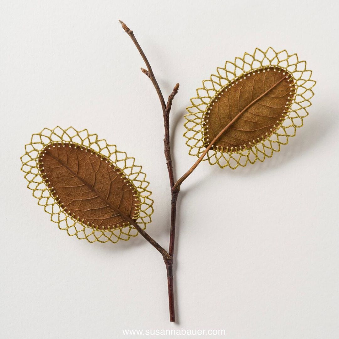 18 embroidery leaf art two leaves susanna bauer