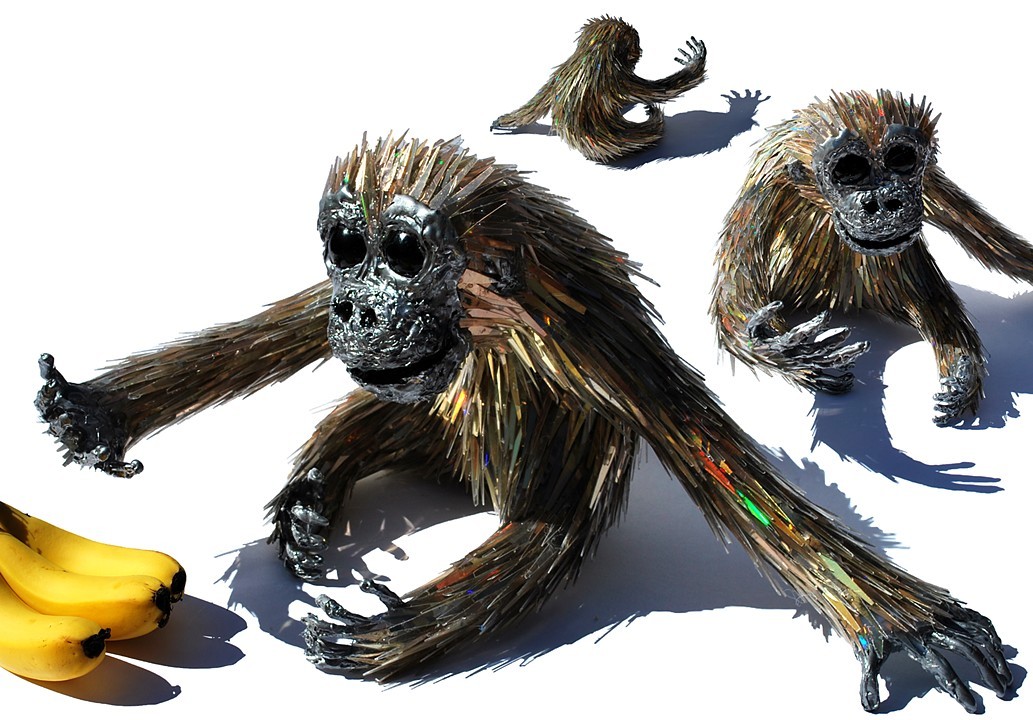 scrap cd sculpture orangutan sean e avery