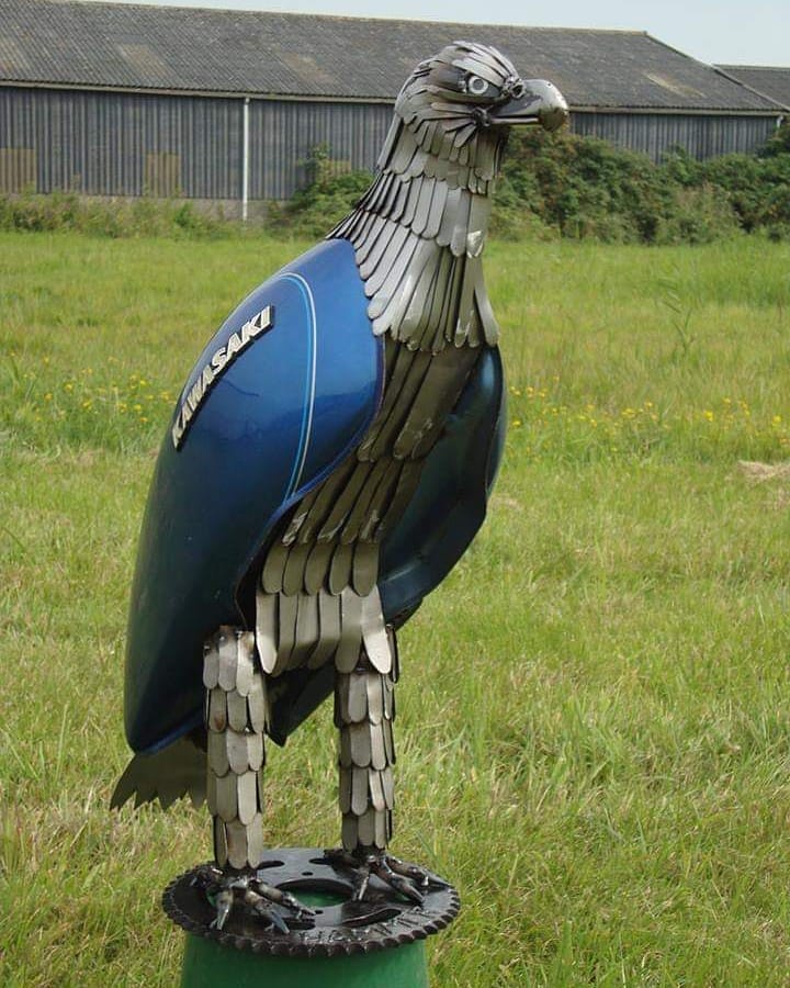 scrap metal sculpture blue hawk jos hammers