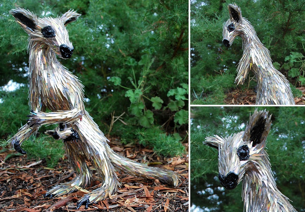 scrap cd sculpture kangaroo sean e avery