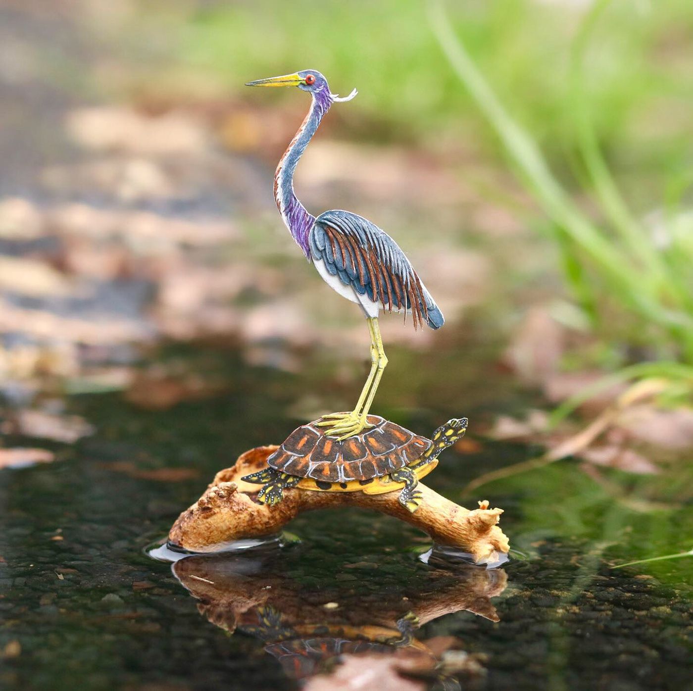 beautiful miniature paper art heron turtle by nayan vaishali