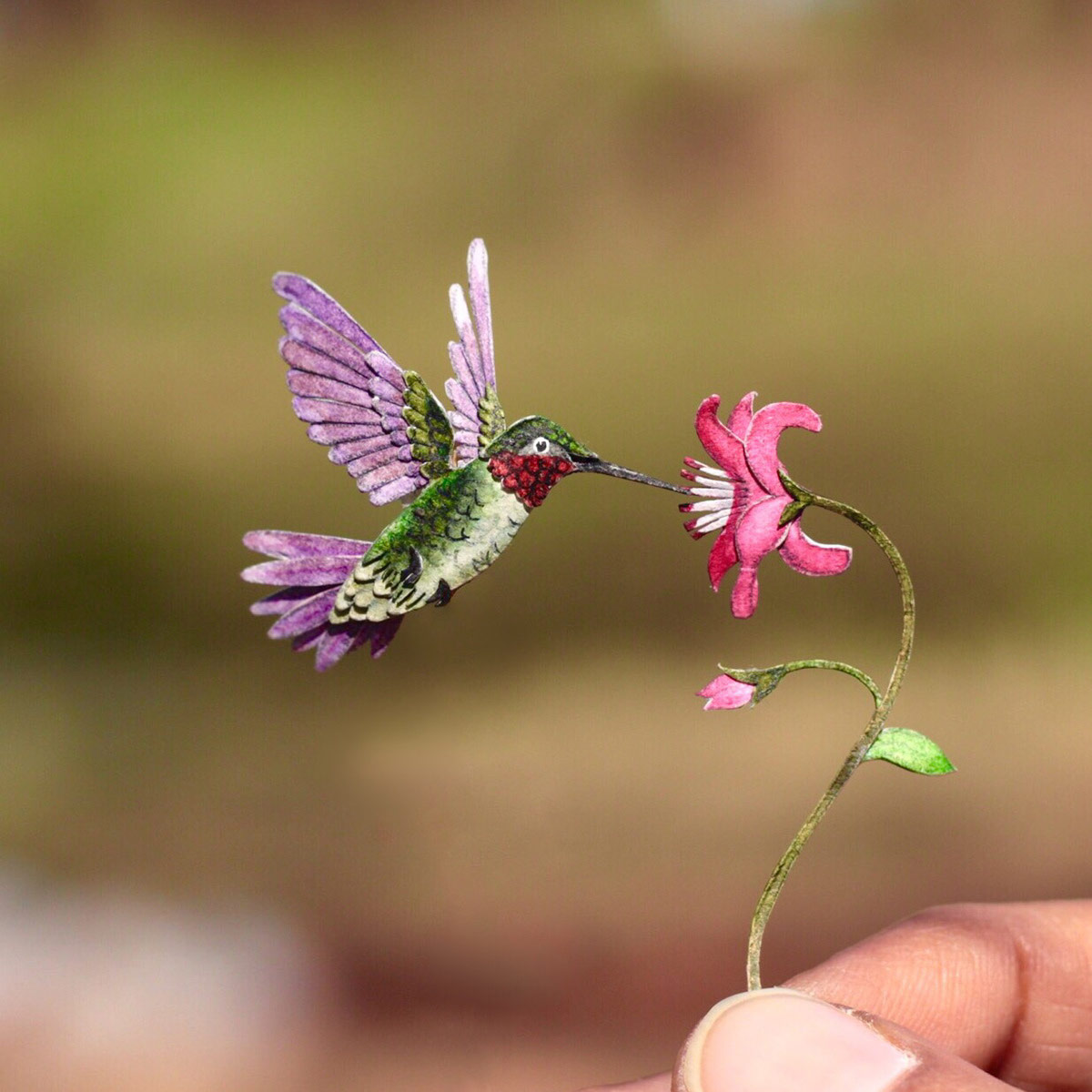 beautiful miniature paper art humminbird by nayan vaishali