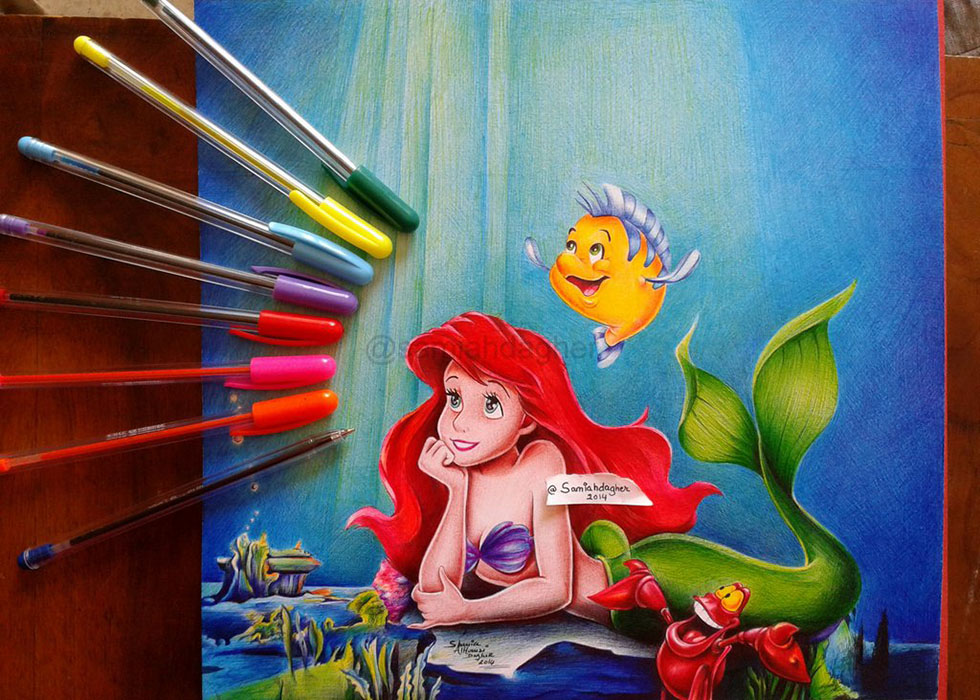 pen drawing ariel by samia h dager