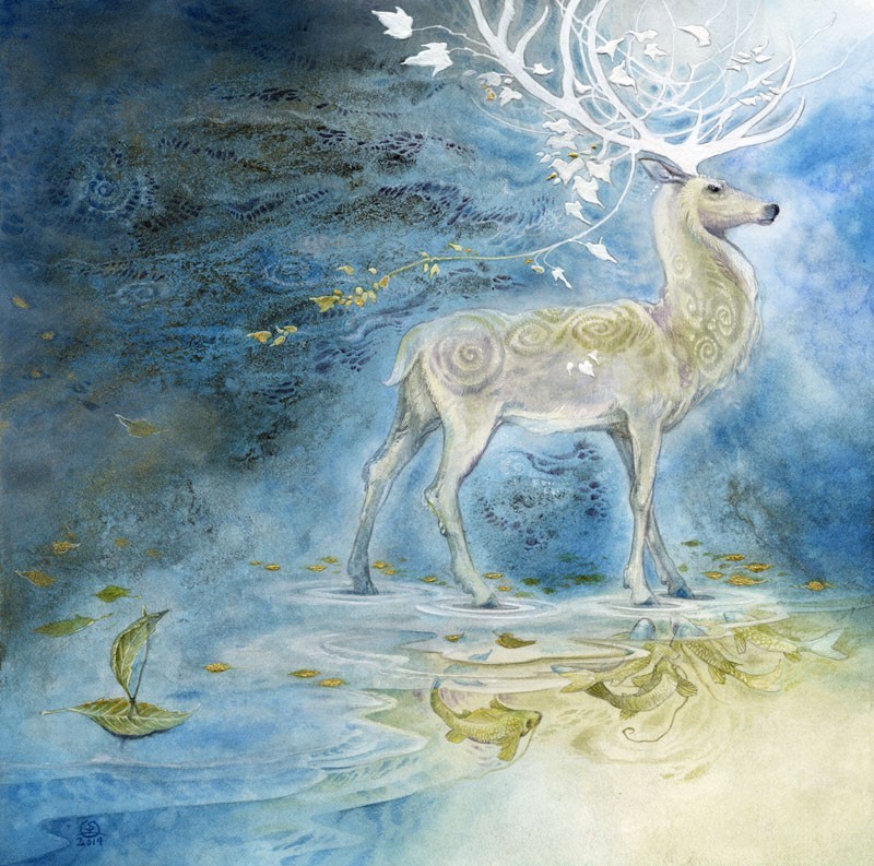 surreal watercolor painting deer by puimum law