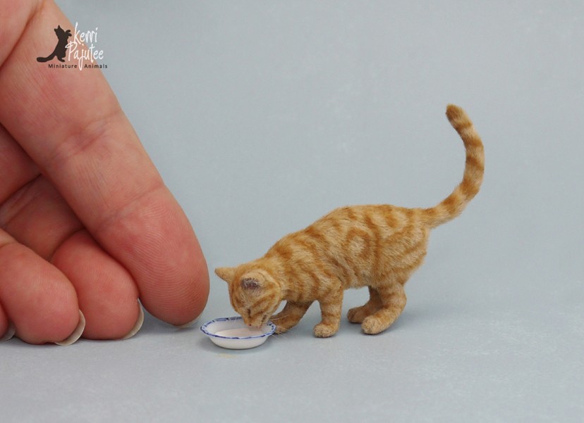 cat miniature animal sculpture by kerri pajutee