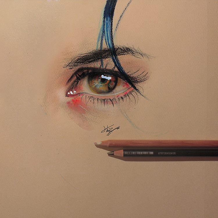 woman eye color pencil drawings by kayan artcisne