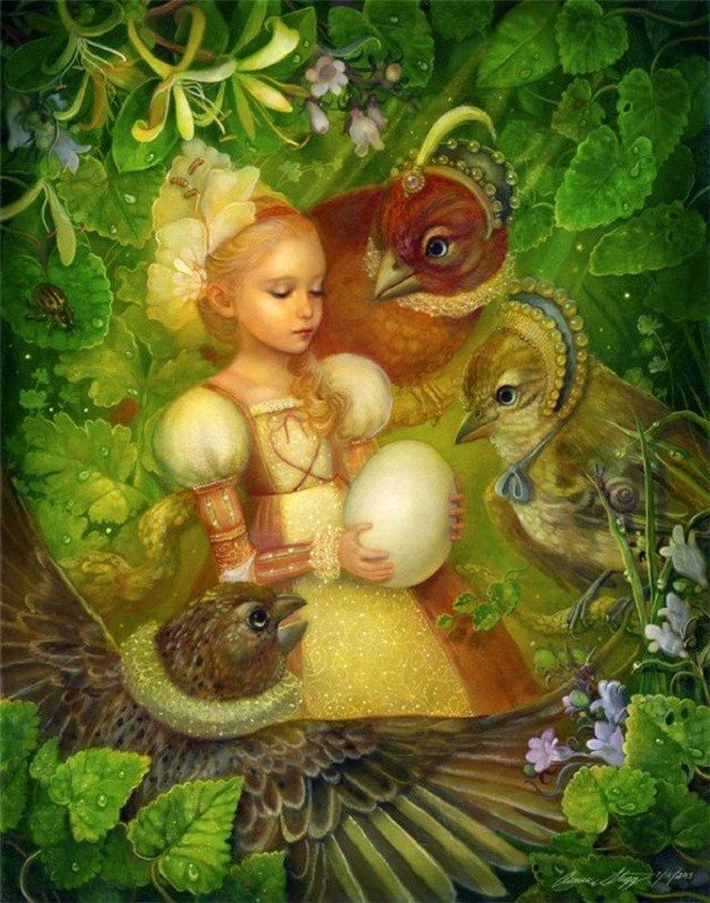 thumbelina egg surreal paintings by annie stegg