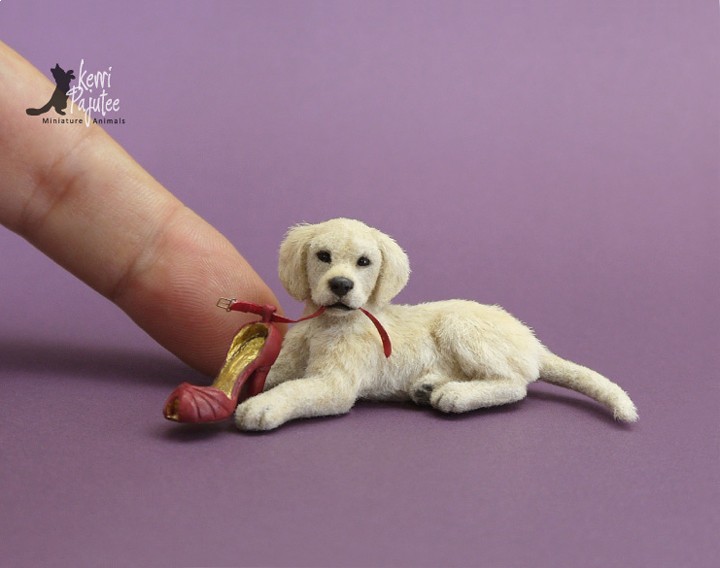 puppy miniature animal sculpture by kerri pajutee