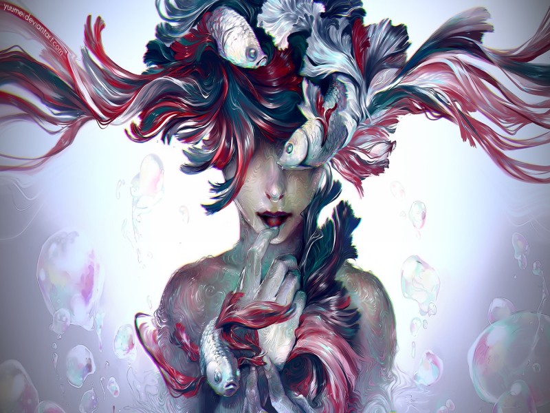 woman fish digital painting by wenqing yan