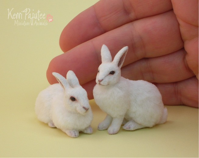 18 white rabbit miniature animal sculpture by kerri pajutee