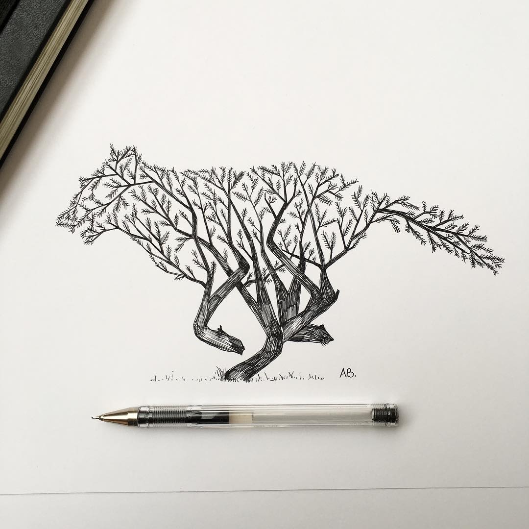 surreal drawing art fox alfred basha