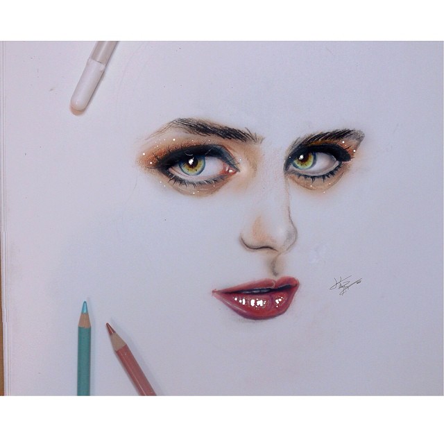 2 woman face color pencil drawings by kayan artcisne