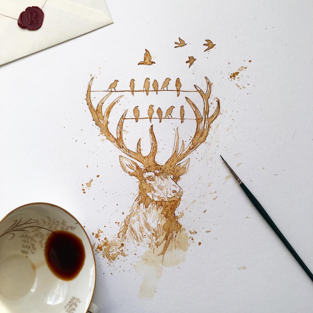 coffee painting art reindeer alfred basha