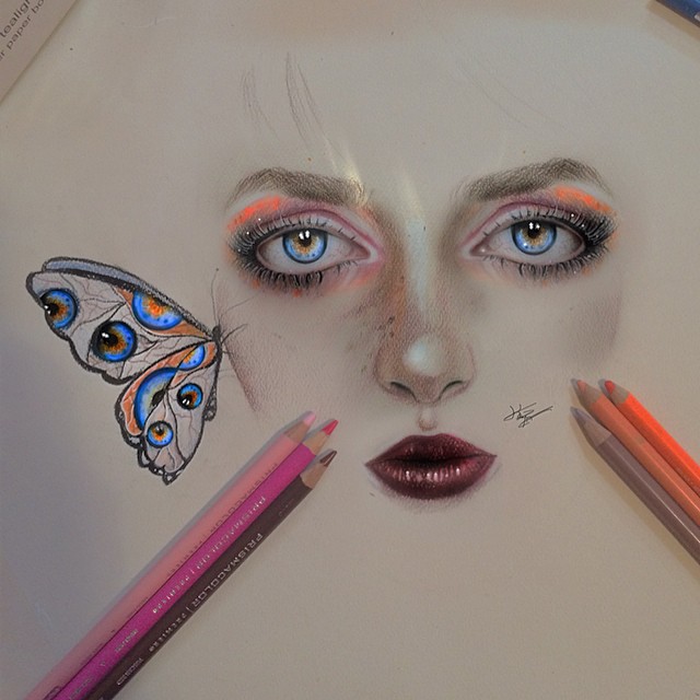 4 woman face color pencil drawings by kayan artcisne
