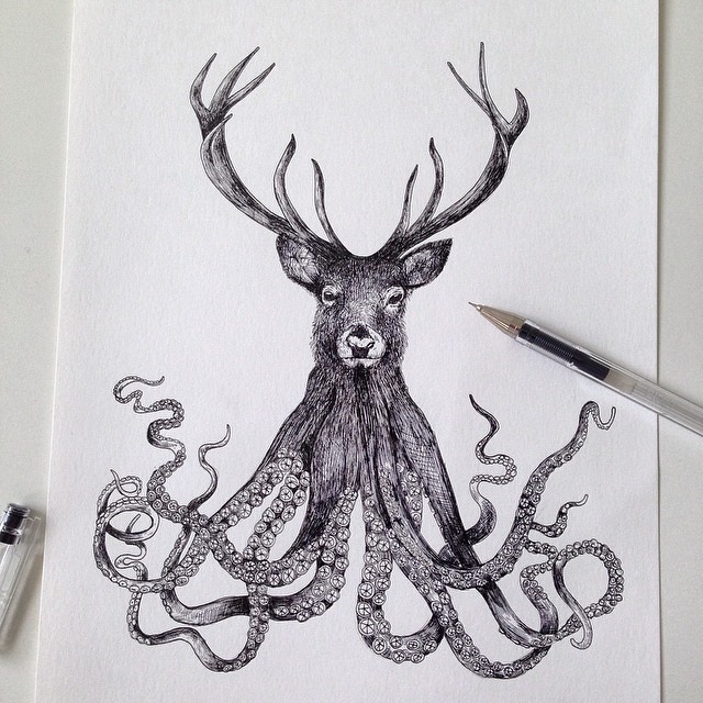 surreal drawing art reindeer alfred basha