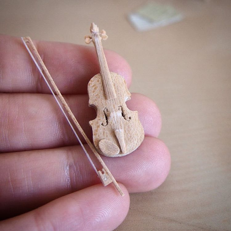 7 violin miniature sculptures by emily boutard