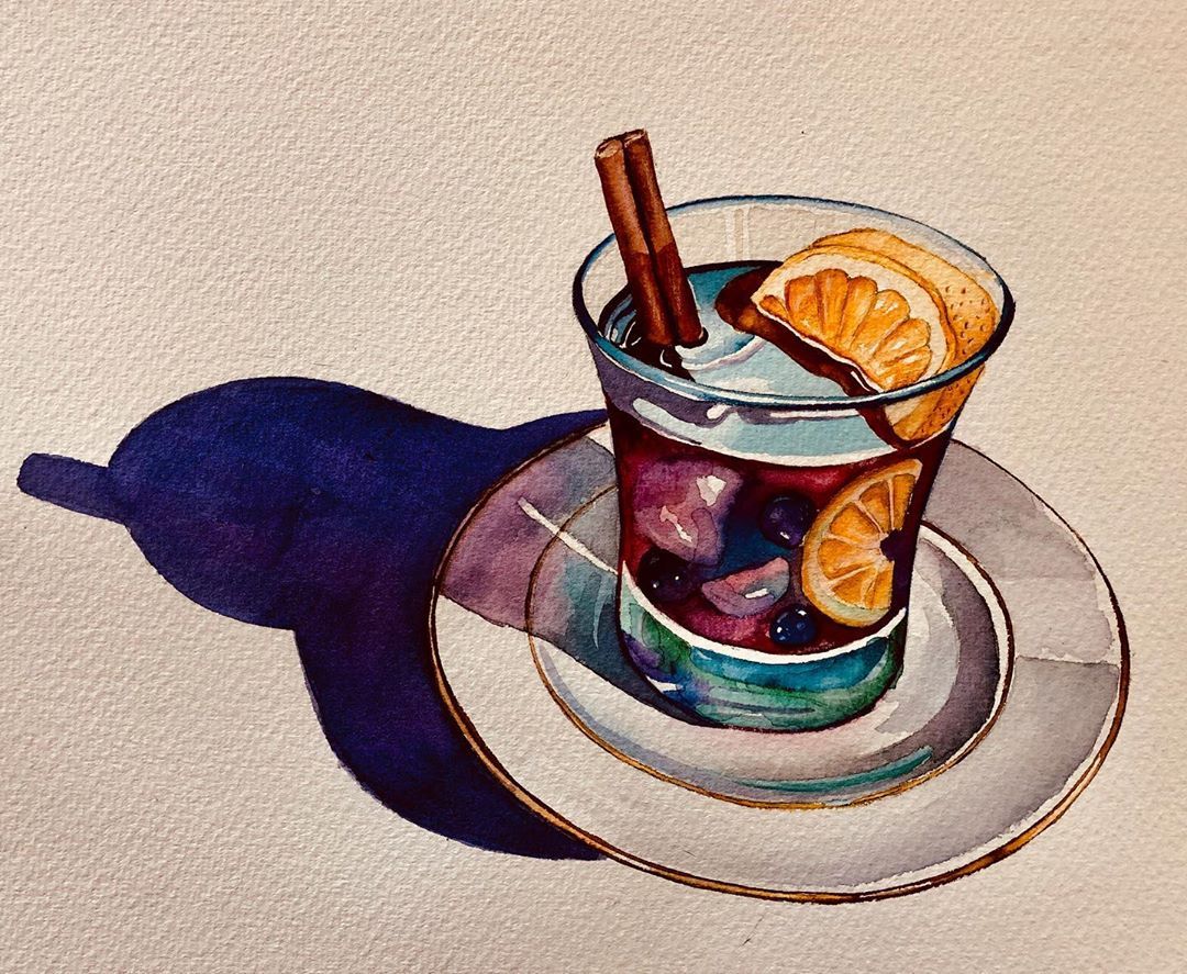 still life watercolor painting juice serpil umit