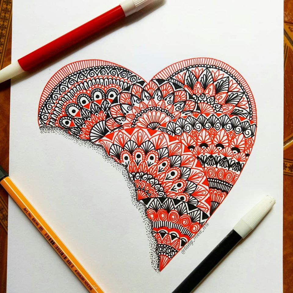 doodle art chewed heart lady meli art