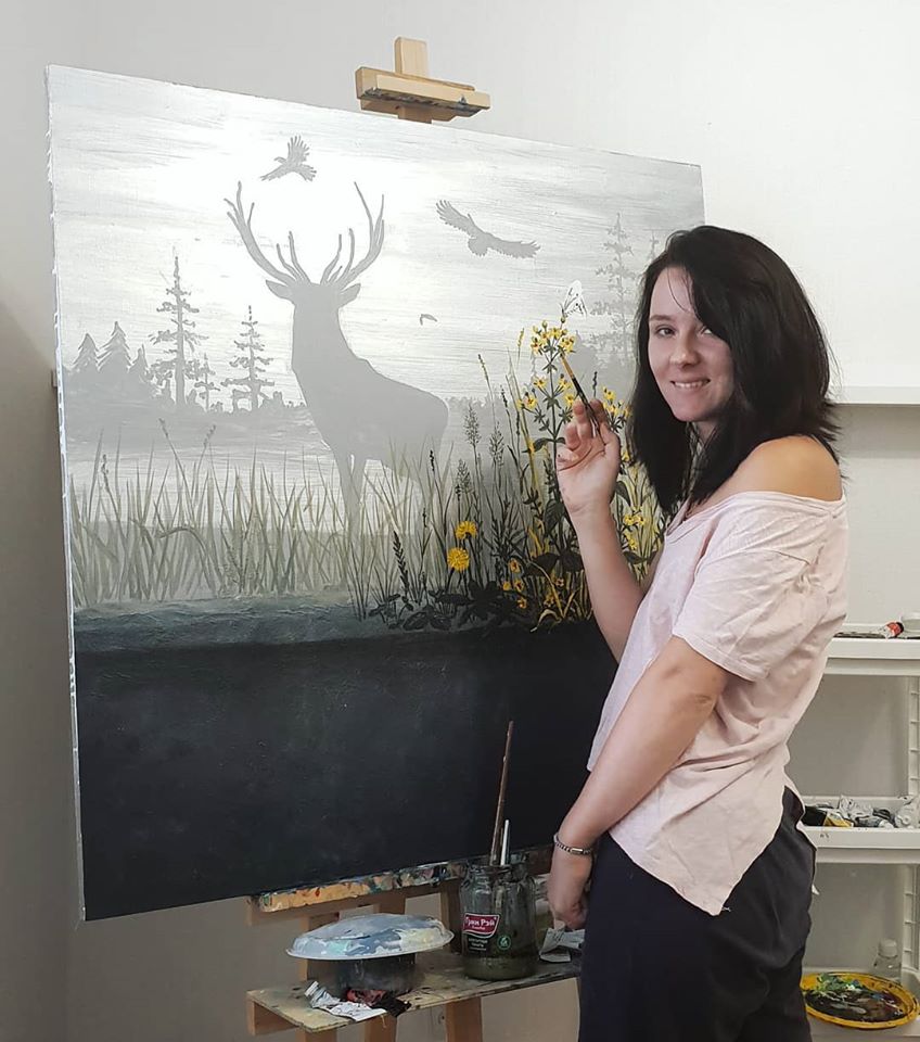 painting artwork deer andreeva ekaterina