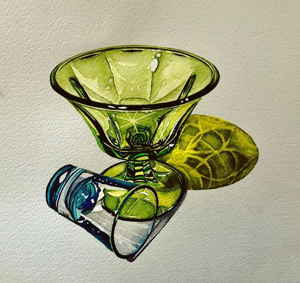 still life watercolor painting glass cup serpil umit