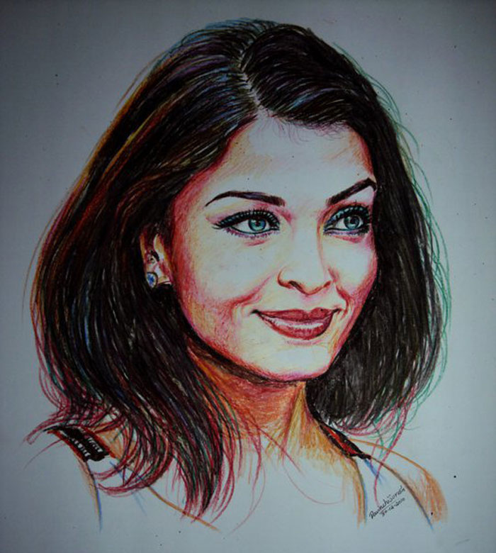 crayon portrait drawing aishwarya rai by davinchi suresh