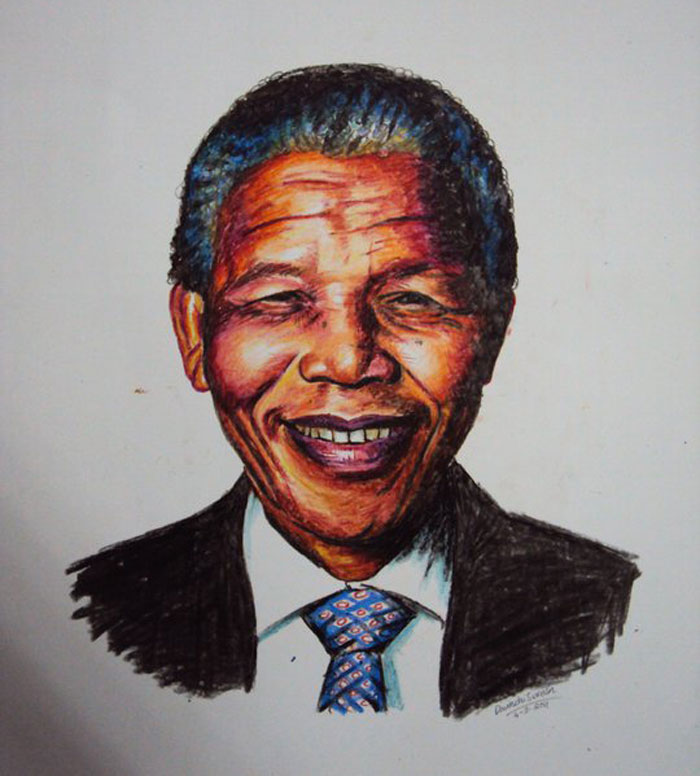 crayon portrait drawing nelson mandela by davinchi suresh