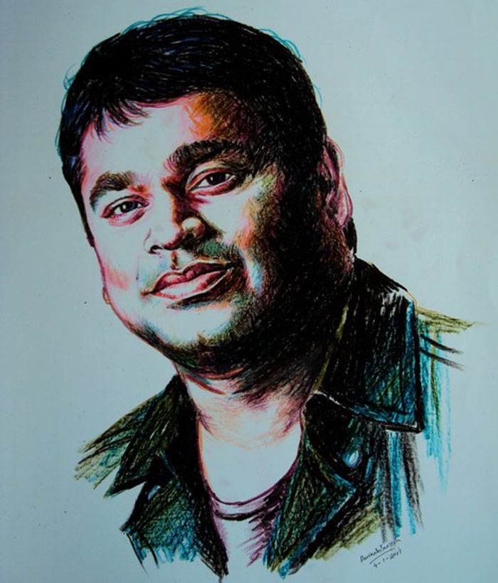 crayon portrait drawing ar rahman by davinchi suresh