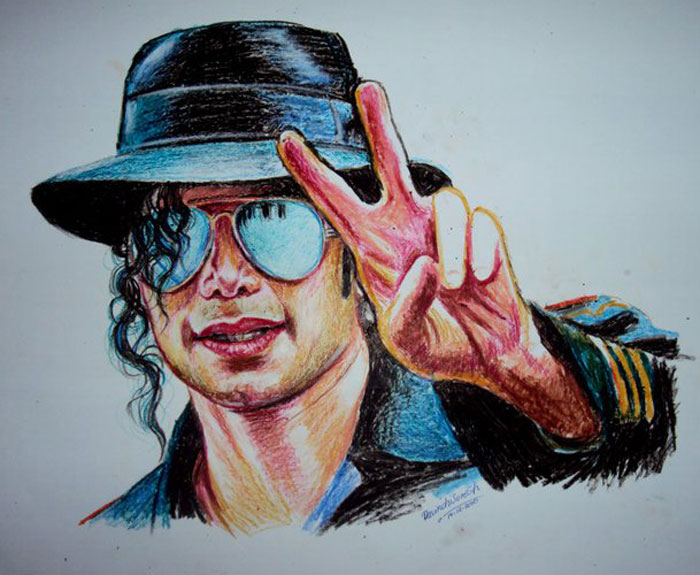 crayon portrait drawing michael jackson by davinchi suresh