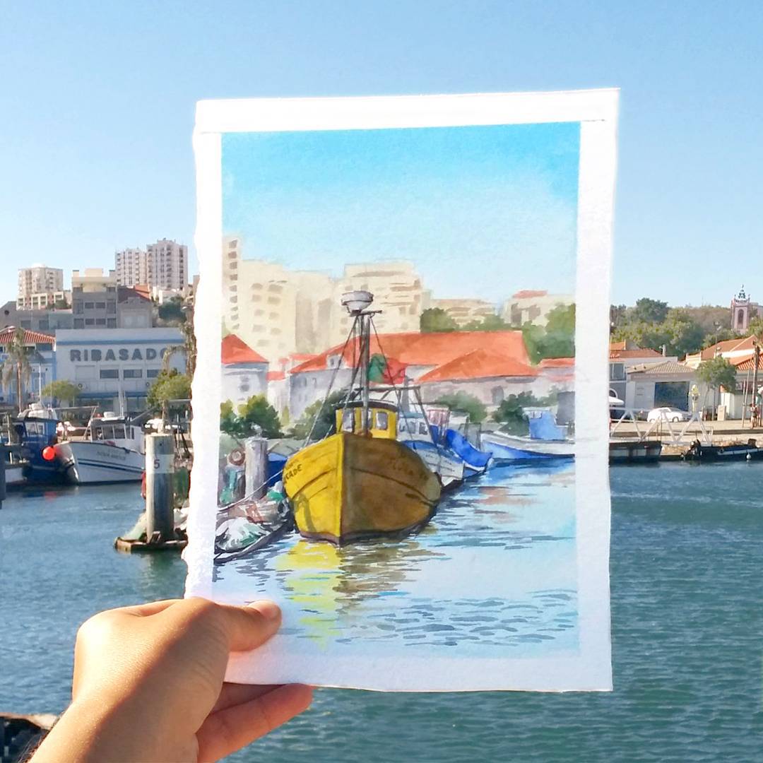 boat watercolor paintings by elena efremova