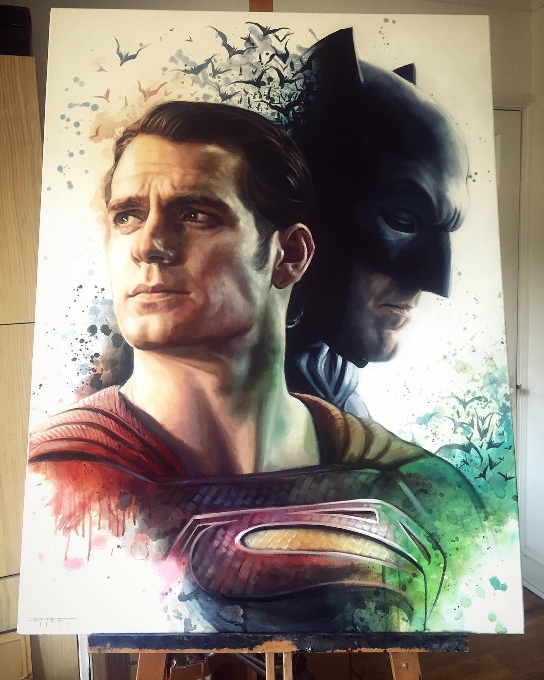 1 superman batman super heros acrylic paintings by ben jeffery
