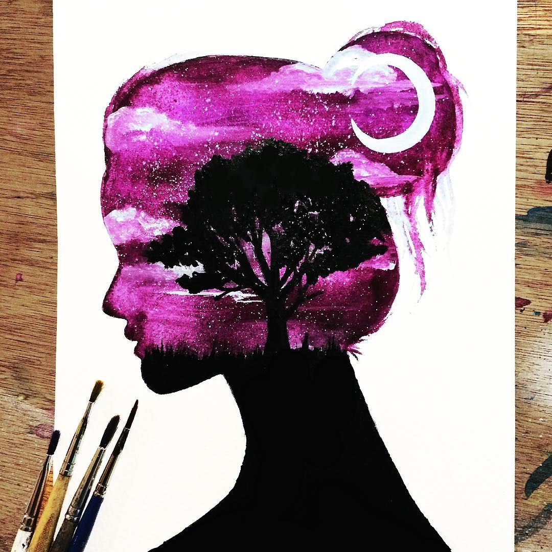 woman tree silhouette paintings by danielle foye