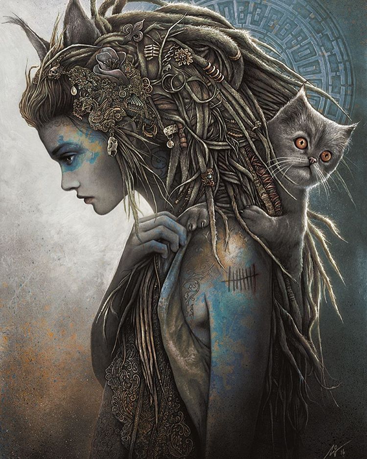woman cat surreal artworks by christopher lovell