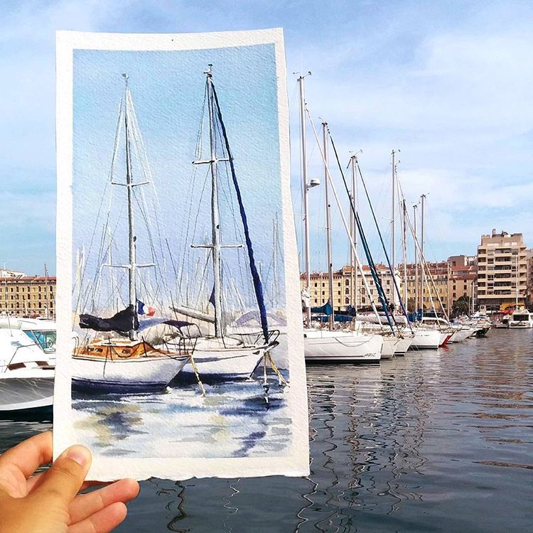 sailing yacht watercolor paintings by elena efremova