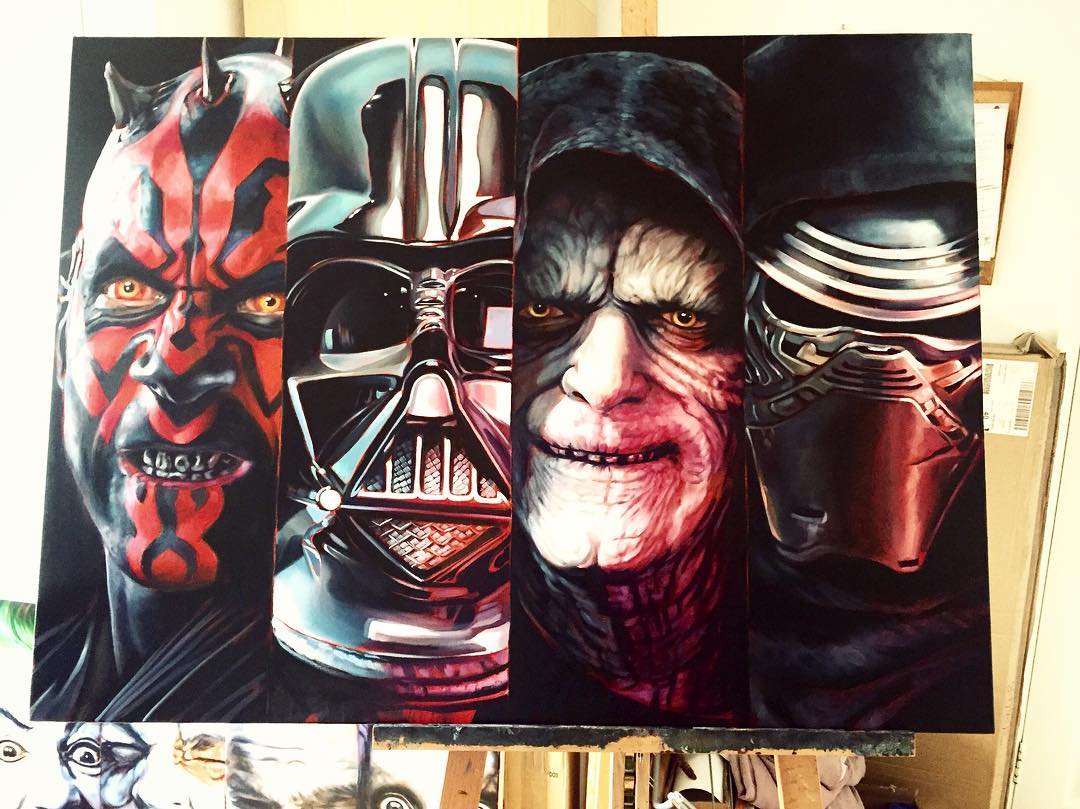 dark side super heros acrylic paintings by ben jeffery