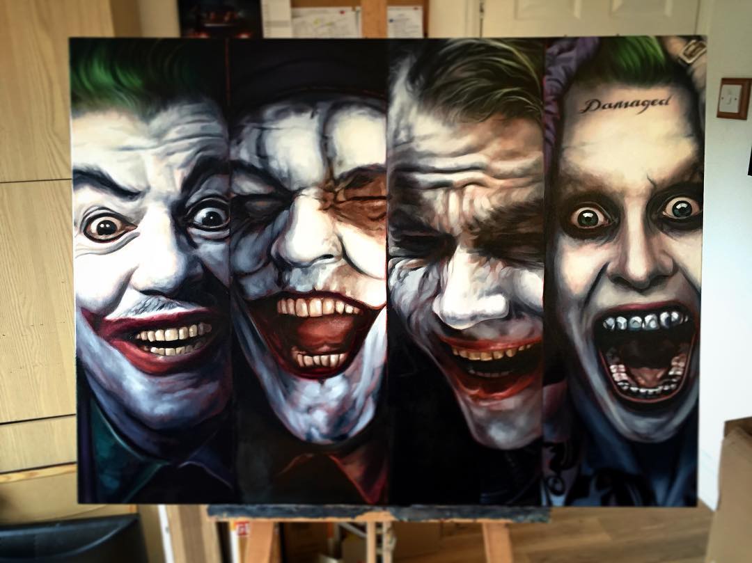 joker batman arkhamk night super heros acrylic paintings by ben jeffery