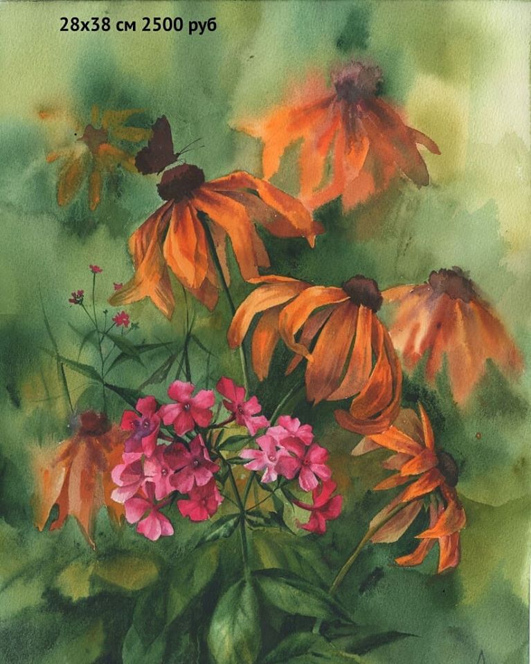 watercolor painting flowers besedina anastasia