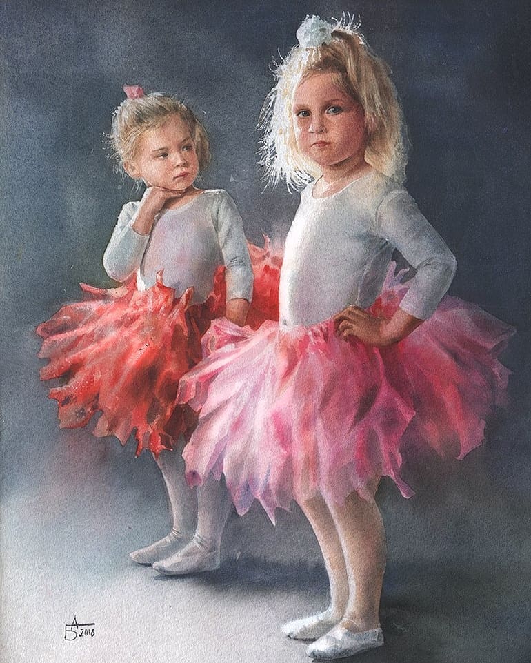 4 watercolor painting ballerinas besedina anastasia