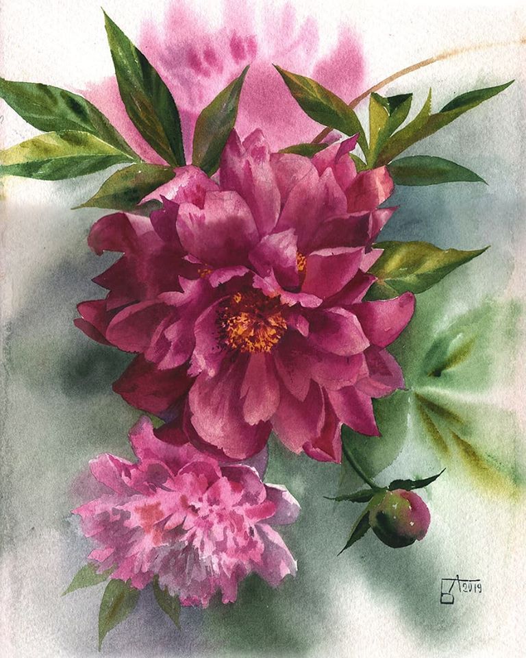 watercolor painting flowers besedina anastasia