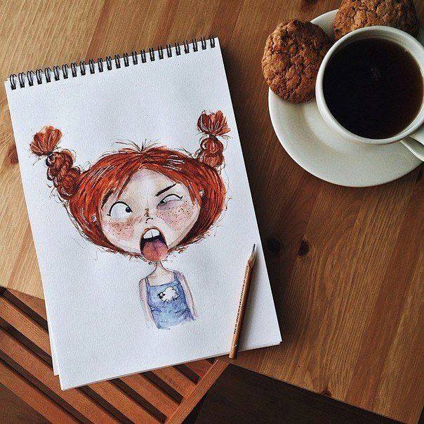 coffee artwork funny girl by nastya danilyuk