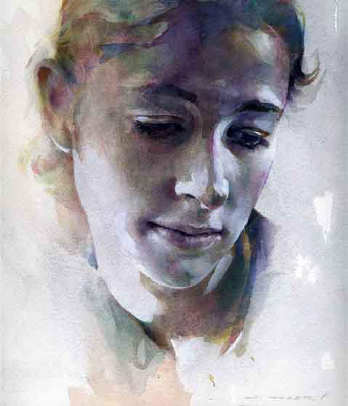 watercolor painting portrait woman by stan miller