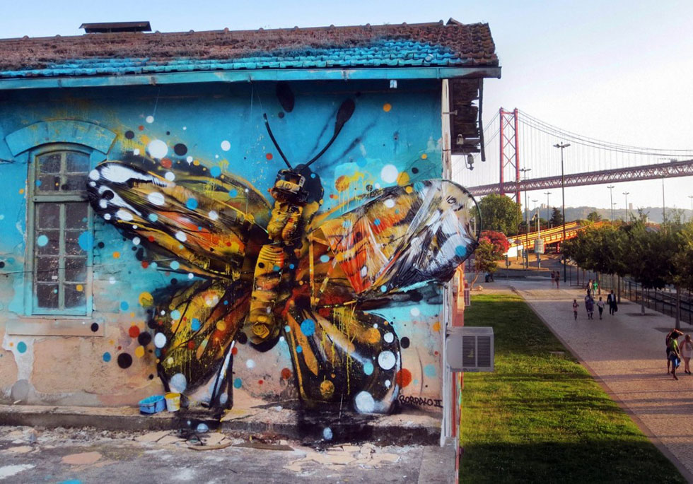butterfly street art by bordalo